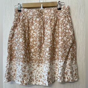 NWT LOFT Linen Blend Floral A-Line Skirt Tan & White Boho Cottagecore Size S